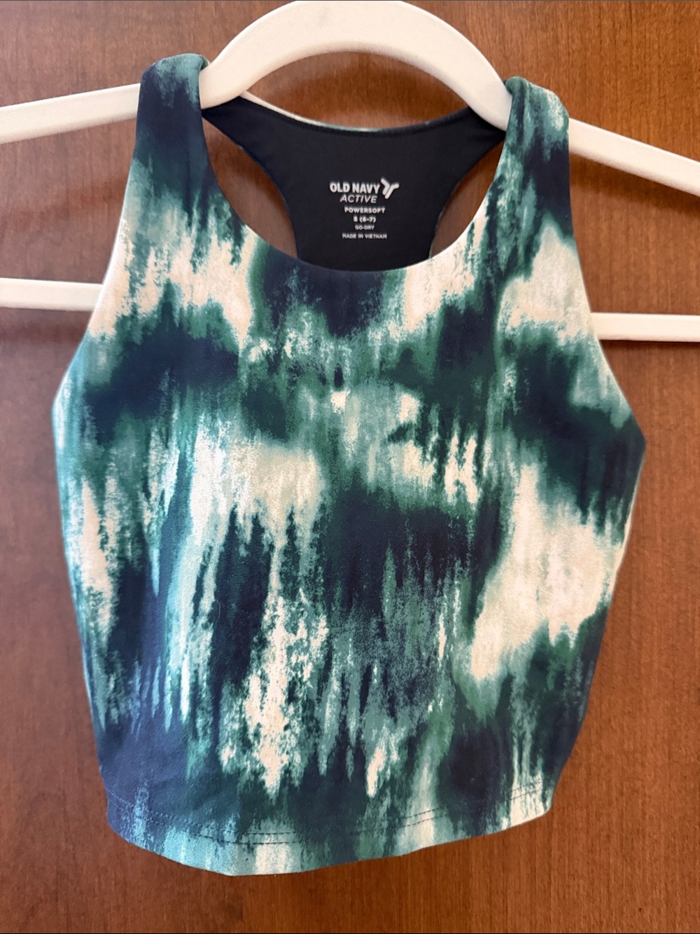 Old Navy Teal and White Tie-Dye Racerback Crop Top